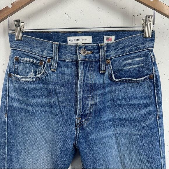 Re/Done Originals size 24 Square Destroyed High Waist Raw Hem Ankle Jeans - Picture 3 of 13